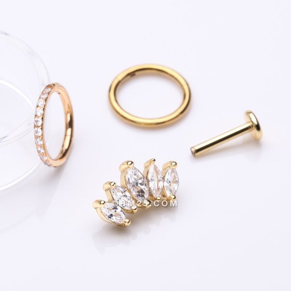 3 Pcs of Assorted Everyday Golden Marquise Sparkle Curve Stud x Clicker Package - Picture 2 of 3